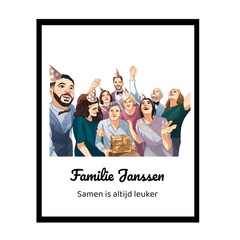 Poster van familie foto - Cartoon - Handgetekend - Uniek cadeau