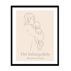 Lijntekening van familie foto - Newborn - Moeder - Dochter - Op maat gemaakt