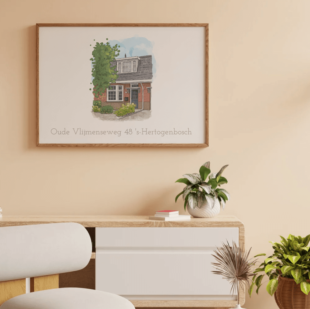 Tekening van woning - Verhuizen - Woning cadeau - Housewarming gift