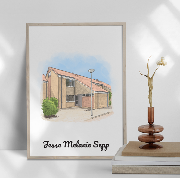 Tekening van woning - Verhuizen - Woning cadeau - Housewarming gift